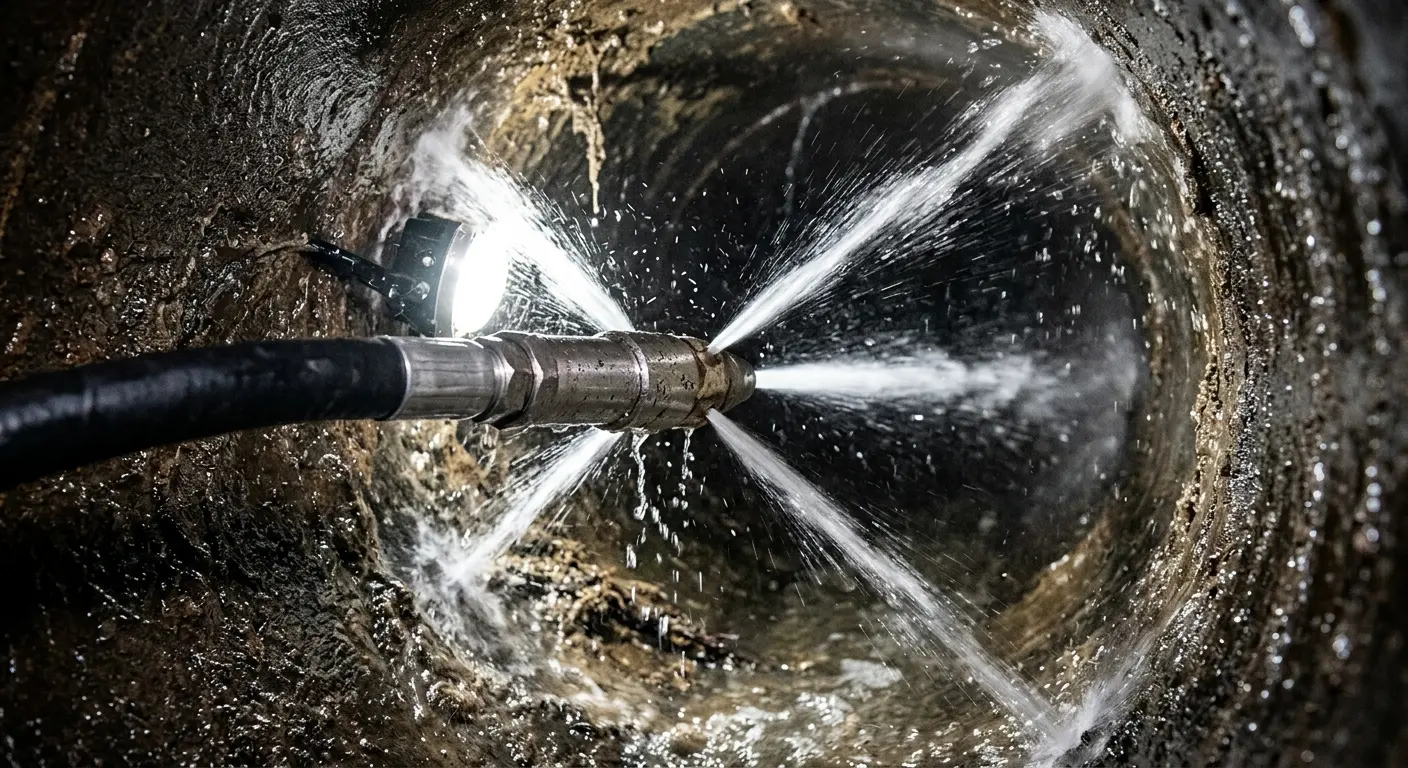 High-pressure hydro jetting nozzle cleaning sewer pipe for Trenchless Sewer Repair in Selinsgrove
